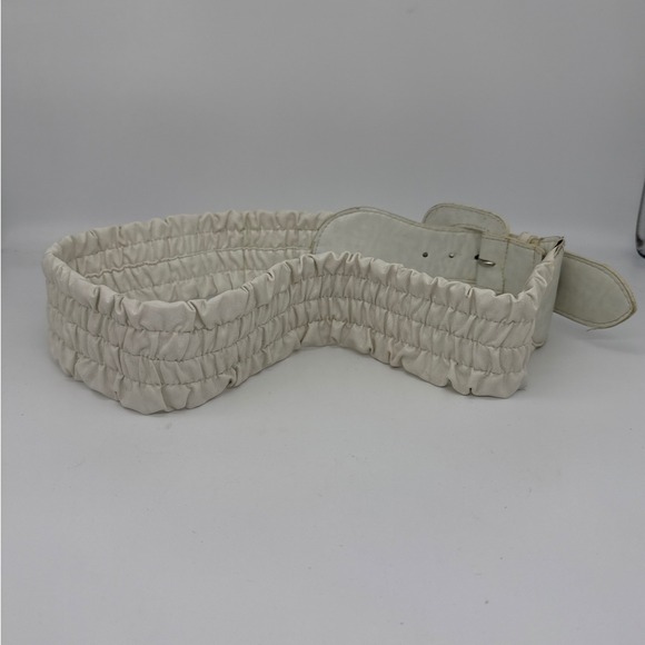 Nine West Off White Elastic Ruched Wide Cinch Belt Buckle Size L/XL 33-36 Waist - Picture 9 of 12